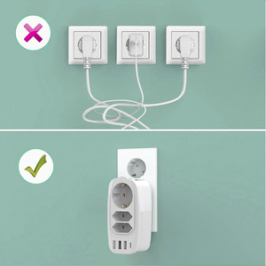 Germany Power Strip <strong>Multi</strong>-Functional <strong>EU</strong> <strong>Multi</strong>-Socket <strong>Adapter</strong> <strong>with</strong> 3 Outlets and 4 USB a Ports One-Turn <strong>Plug</strong> - Product Image 2