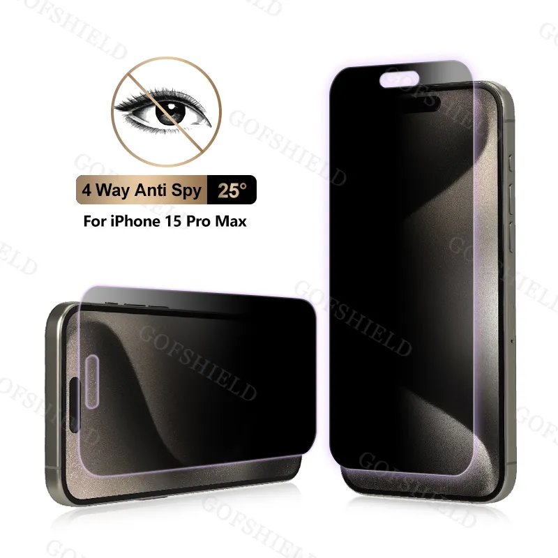 GOFSHIELD 360 grado colla completa Anti spia PET 9H protezione dello schermo per iPhone 15 Pro Max 4 vie pellicola per la Privacy per iPhone 15 +