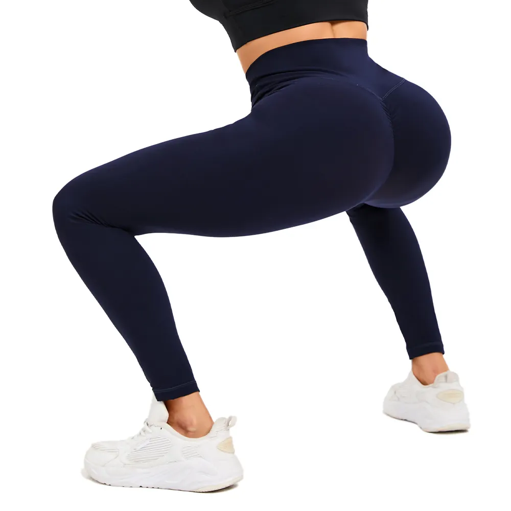 Azul marino Ropa de gimnasio Ropa atlética Fitness Yoga Entrenamiento Leggings Mujeres Cintura alta Scrunch Butt Yoga Pant