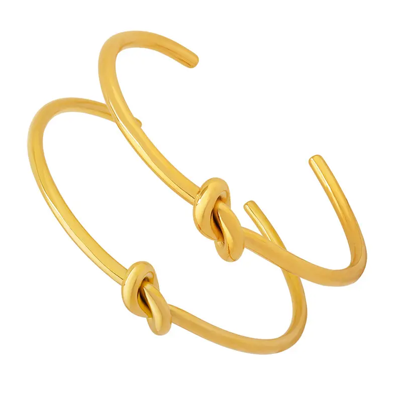 Pulseira para mulheres com nó de punho aberto banhado a ouro 18K joia de aço inoxidável 316L com design simples por atacado