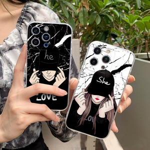 IPhone 12 11 Pro Max 13 Xsmax Xs Xr 7 8 Plus保護カバー用ケース面白いカップル男性と女性彼と彼女 - Product Image 1