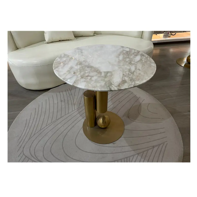 Mesa de centro de lujo Muebles de sala de estar Piedra natural Calacatta Mesa de mármol dorado Mesa de café redonda