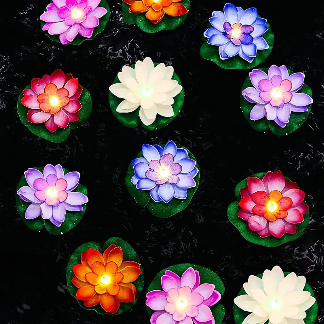 6 PCS Lotus Floating Pool Lights LED Pond Light Battery Operated Water Lily Decor Accessories Flowers 3.94 Inch Multicolor