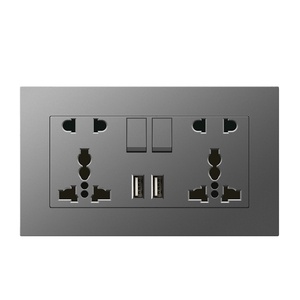 通用13A英国插座，带USB快速充电Type-c英国标准方脚三孔灰色86面板 - Product Image 1