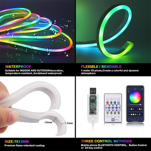 แถบไฟ LED สีฝันไฟนีออน5V rgbic 33 LEDs/M IP67สีริบบิ้น LED กันน้ำควบคุมผ่านแอปบลูทูธ - Product Image 6