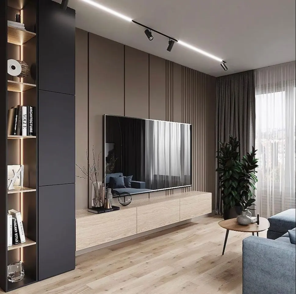 Conjunto de Muebles personalizados para sala de estar, mueble de Tv moderno con diseño de chapado de madera, armarios de Tv
