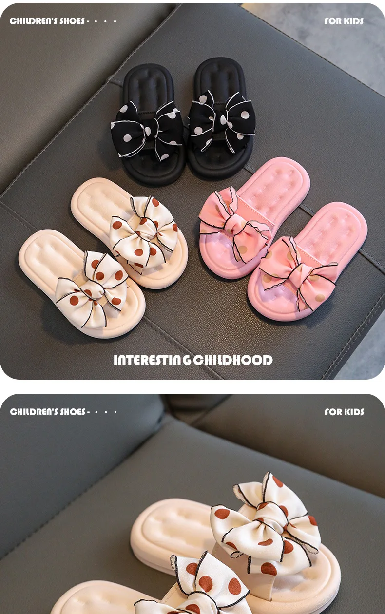 Children's Slippers Summer Girls Flat Sandals Non-slip Bow Outside Slides Shoes