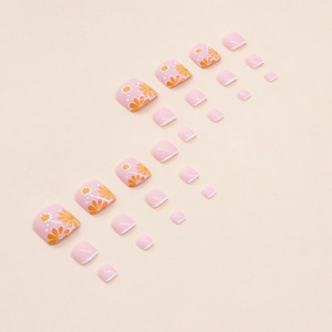 Wholesale 24pcs/Set Simple French Toe Nails Press on Design Flower French Print Luxury <strong>Full</strong> Cover Foot Press on Toe Nail <strong>Tips</strong> Na - Product Image 4