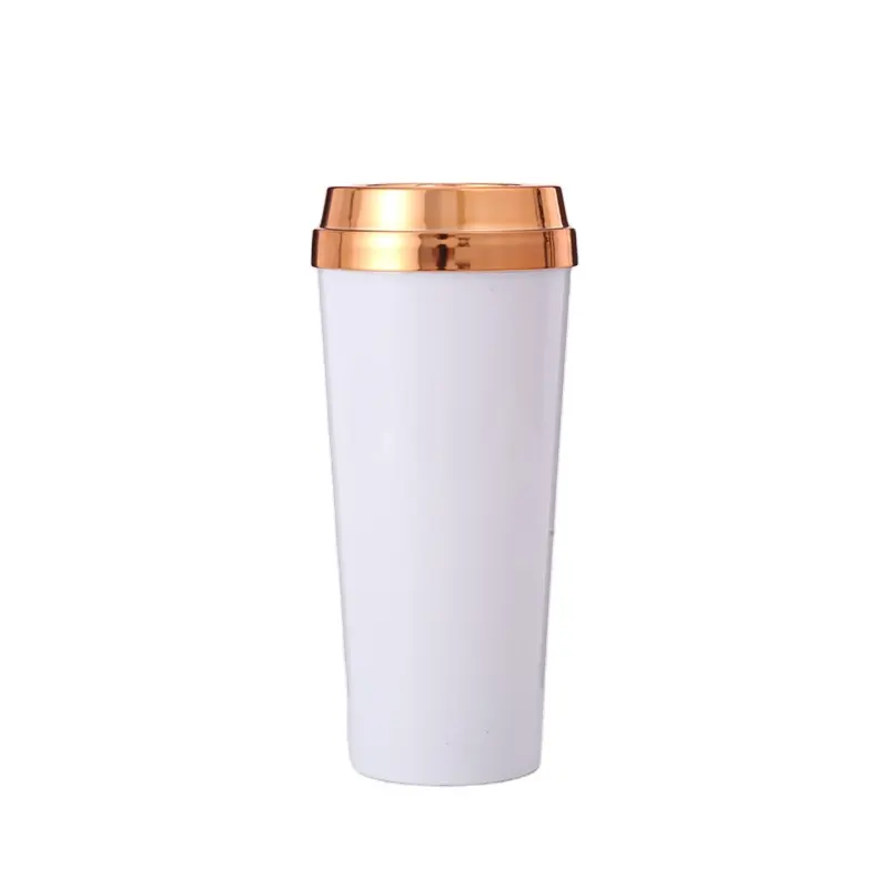 16oz 450ml BPA livre Parede Dupla Caneca de Café Copo de Plástico PS Com UV banhado a ouro rosa l Tampa corrediça