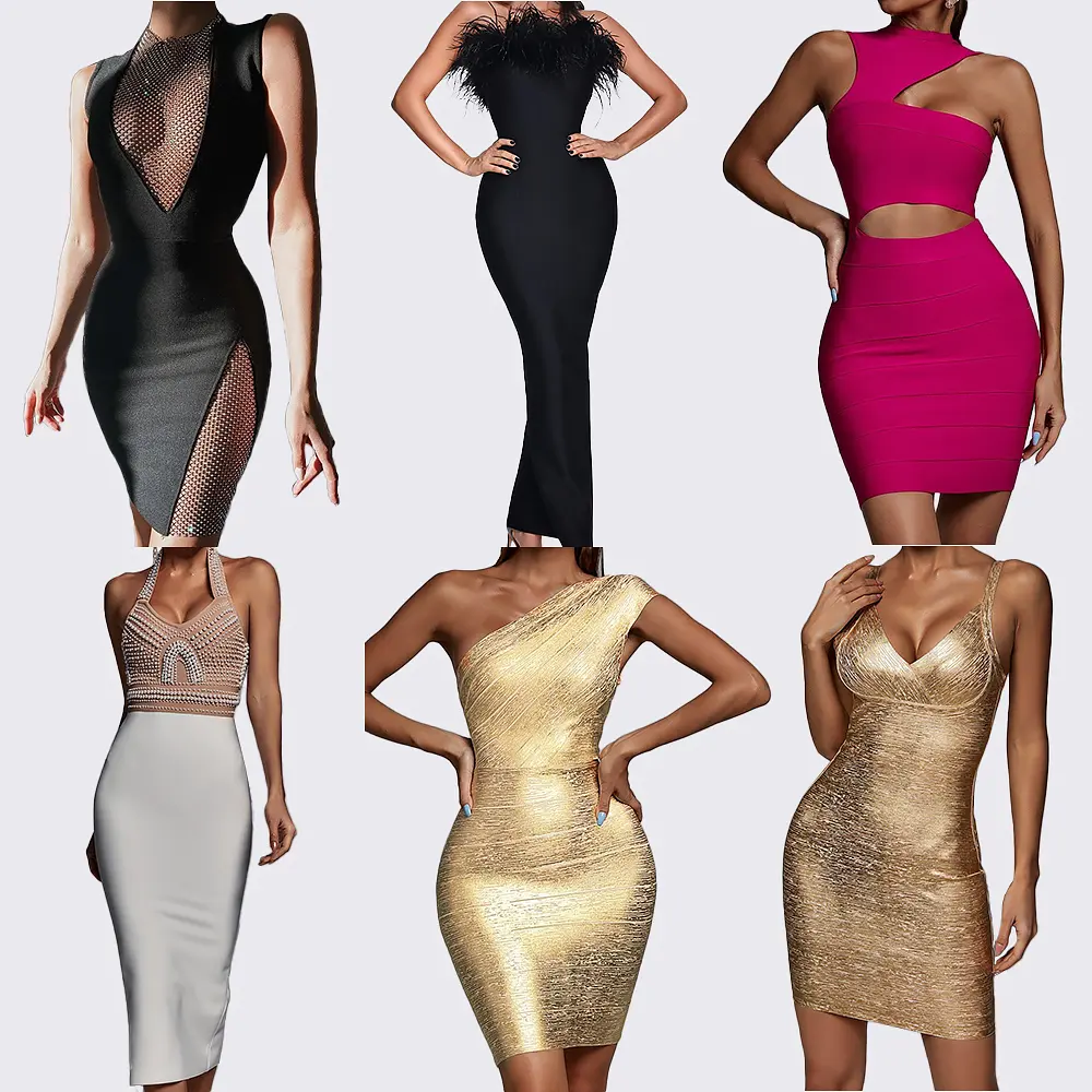 2023 Vrouwen Mode Een Schouder Gouden Bodycon Verjaardag Bandage Feest Club Metallic Mini Sexy Cocktail Jurk Voor Vrouwen