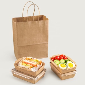 定制标志印刷一次性牛皮纸食品容器带宠物盖矩形沙拉盒带2室分隔室 - Product Image 4