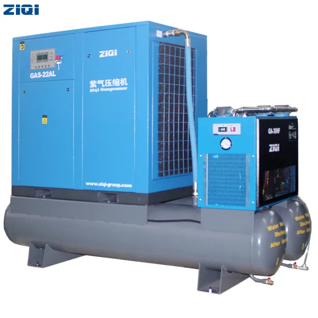 Лучший бесшумный воздушный компрессор ZIQI 22 кВт/50 Гц с баком и охлажденным воздухом для лазерной резки
