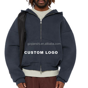 600 500 Gsm Zipup şartları Hoodies % 100% pamuk ağır siyah çift Zip Hoodie boy özel Boxy kırpılmış fermuarlı kapüşonlu eşofman üstü