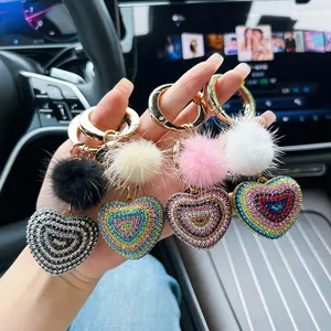 Sevimli peluş büyük taklidi anahtarlık vizon kürk topu Rhinestones kalp kalp şekilli anahtarlık anahtarlık köpüklü PoP PoP anahtarlıklar - Product Image 1