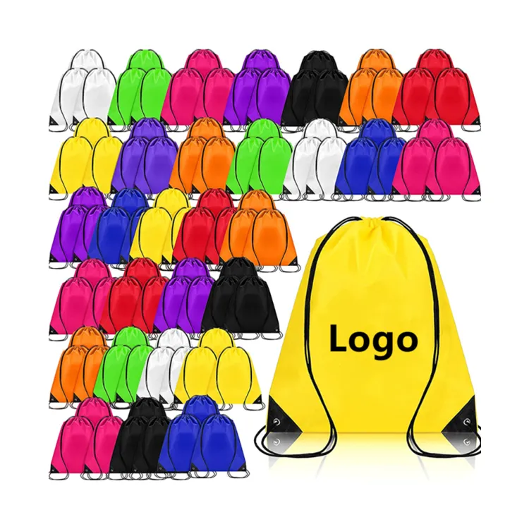 Mochila Cinch con logotipo personalizado, bolsas de gimnasio con cordón de poliéster 210D coloridas, bolsa deportiva de nailon reciclable con cordón y cordones