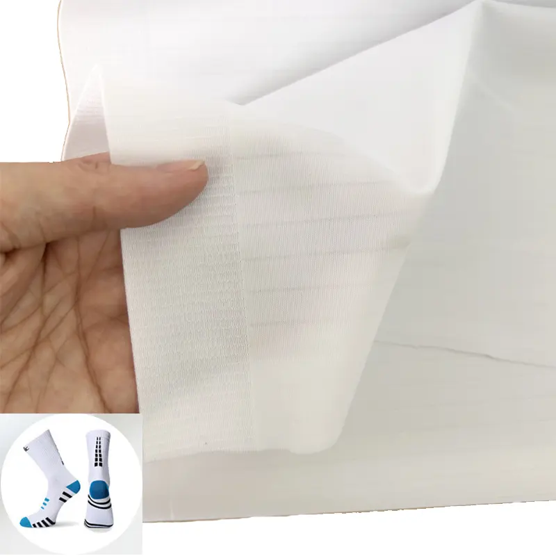 Venta al por mayor 210gsm dos extremos antideslizante calcetines tela de alta calidad ciclismo Power Band integrado coreano poliéster antideslizante tela para