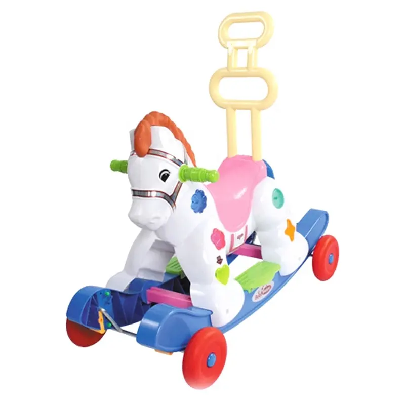 Mainan kuda goyang, kendaraan plastik dengan roda multifungsi layanan profesional anak-anak musik listrik