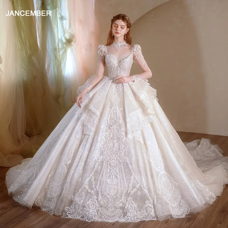 Rococo Serenade Luxury Lace Off White Princess Wedding Dress 100% Real Photos Long Sleeves Bridal Gowns Corset Lsmx037