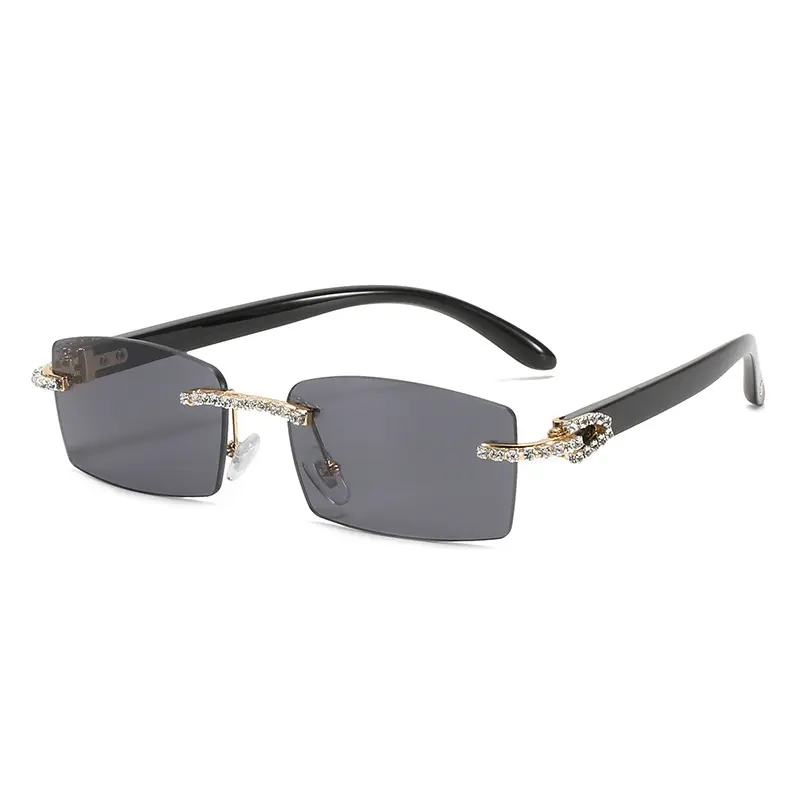 Trendy Diamond Personal isierte Diamond Studded Sonnenbrille Cut Edge Square Brille Großhandel PC Unisex Fashion Sonnenbrille UV400