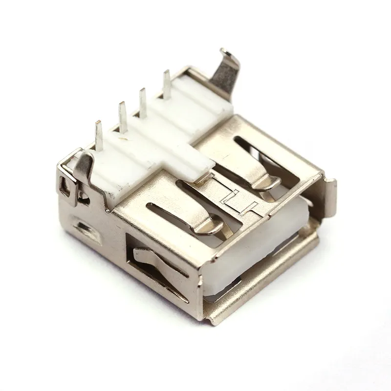 USB tipo A puerto estándar hembra conectores de soldadura conector PCB enchufe tipo USB-A Pin doblado 90 grados