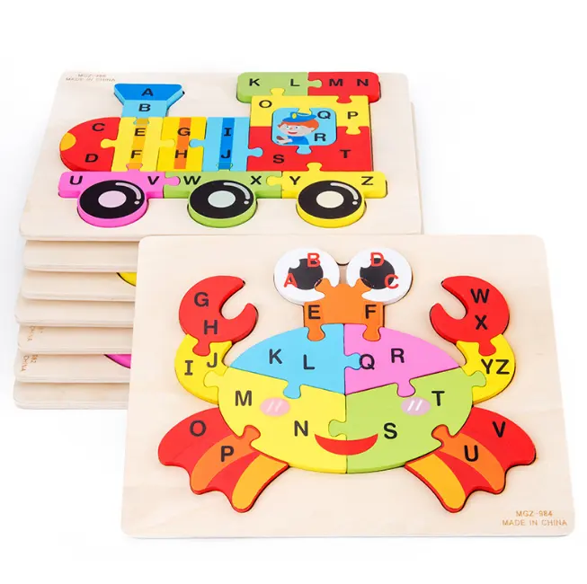 Puzzle en bois 3d pour bébés, jouet éducatif pour enfant, apprentissage de formes, dessin animé, bricolage, pièces