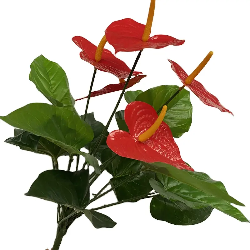 Flores artificiales de Anthurium para decoración del hogar, centro de mesa con adornos florales y de Boda nupcial