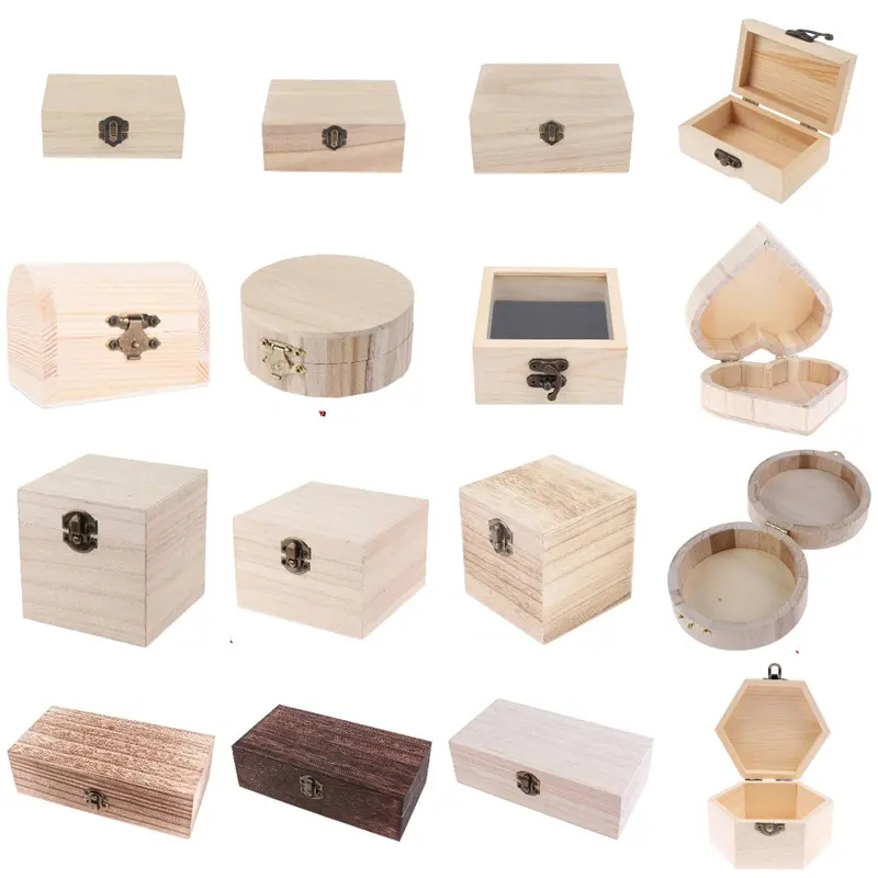 Caixa de madeira retangular para armazenamento, caixa de madeira com trava