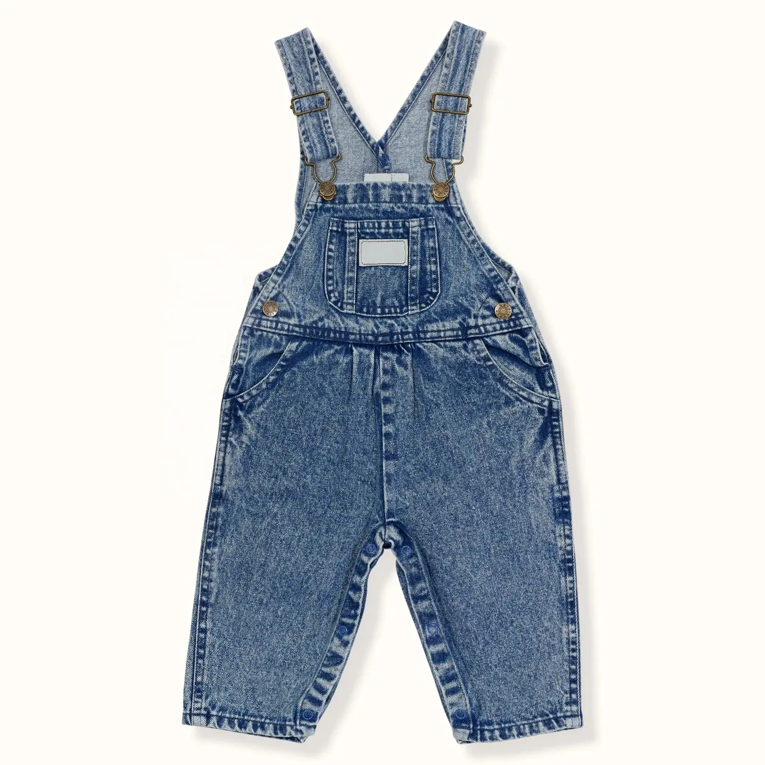 Phong cách giản dị đầy đủ chiều dài thẳng chân bé jumpsuits dungarees unisex trẻ em Denim Overalls cho trẻ em