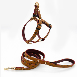 Conjunto de <span class=keywords><strong>Collar</strong></span>, Arnés y Correa para Perro de Cuero Ecológico, Moderno, Elegante y de Lujo, Personalizado con Logotipo, Ajustable y Antitirones - Product Image 3