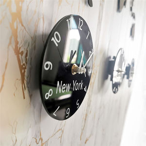 Đồng hồ treo tường một Mặt Hiện Đại bản đồ thế giới đen có tính năng <span class=keywords><strong>New</strong></span> <span class=keywords><strong>York</strong></span> Tokyo múi giờ phong trào thạch anh nghệ thuật trừu tượng trang trí nhà - Product Image 2