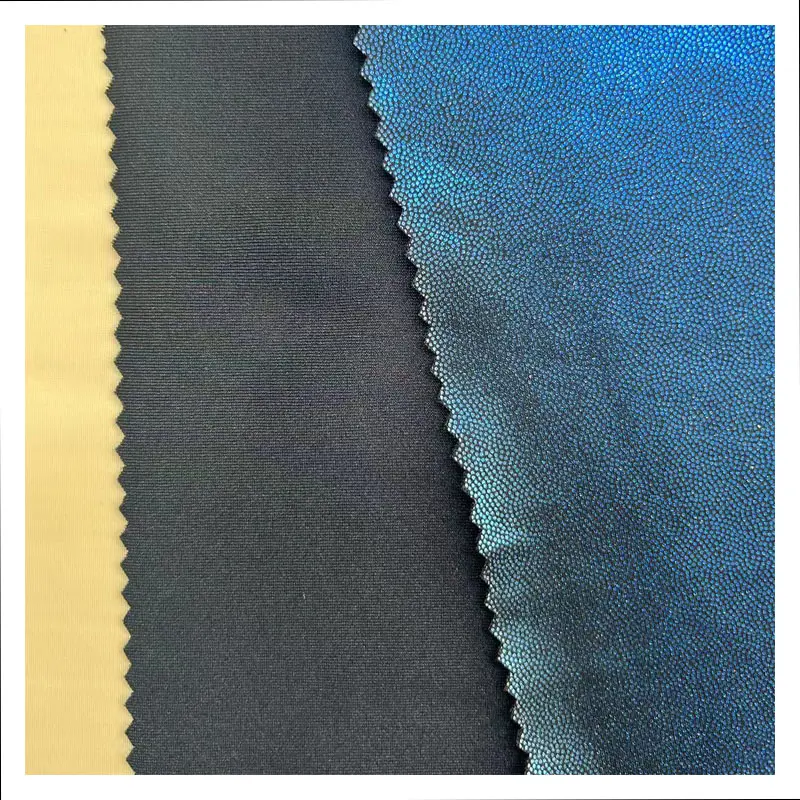 Siyuanda 160Gsm Fashion knitted fabric Blue Chemical foiled fabric shiny polyester metallic foil fabric
