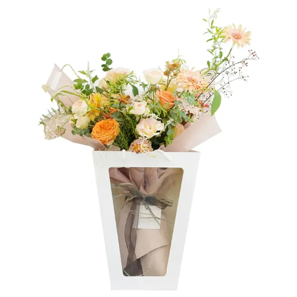 Hebei huiya bolso de papel en forma de escalera con ventana abierta, bolsa de regalo de flores, bolsa de ropa