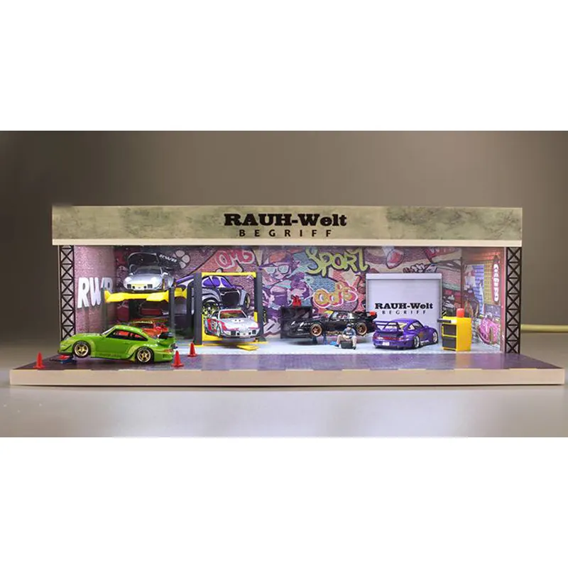 1/64 Diecast Xe mô hình diorama LED chiếu sáng nhà để xe thể thao mô hình xe hiển thị Diecast 1:64