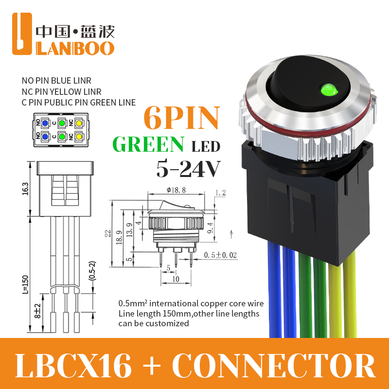 6-pin 5-24v black green+connector