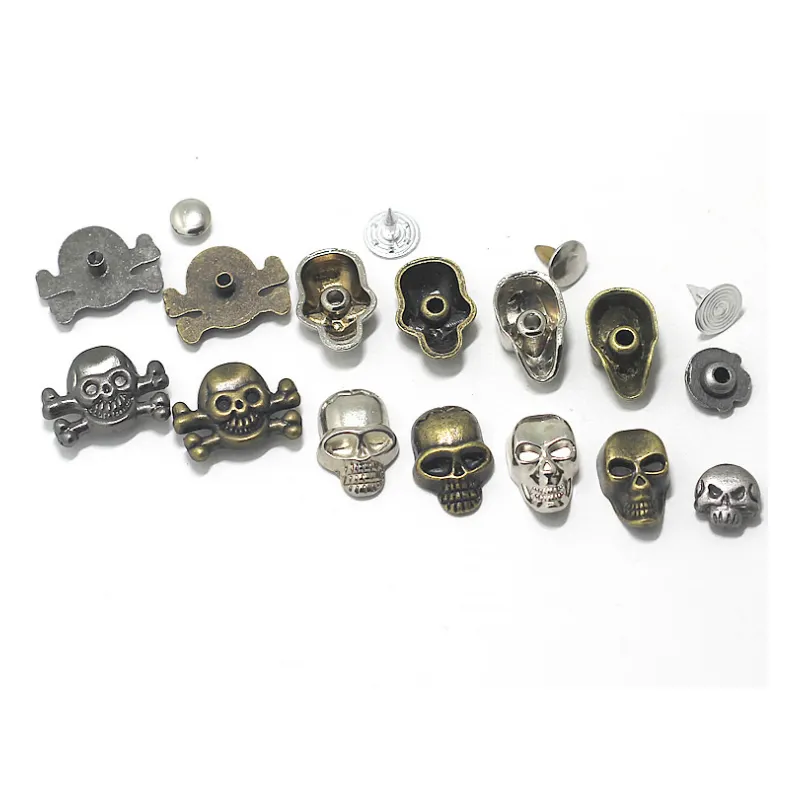 Decoraciones 3D para costura antigua, botones de calavera y hueso cruzado de Metal para ropa vaquera, chaqueta, pulsera de camisa