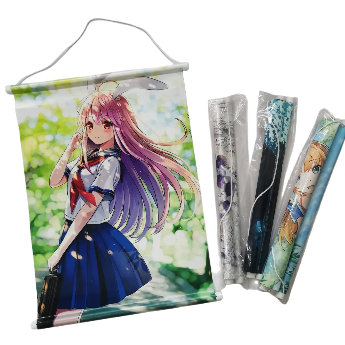 Home Decor Wall Scroll Anime Posters Custom Sublimation Print Silk Style Fabric Polyester Hanging Poster