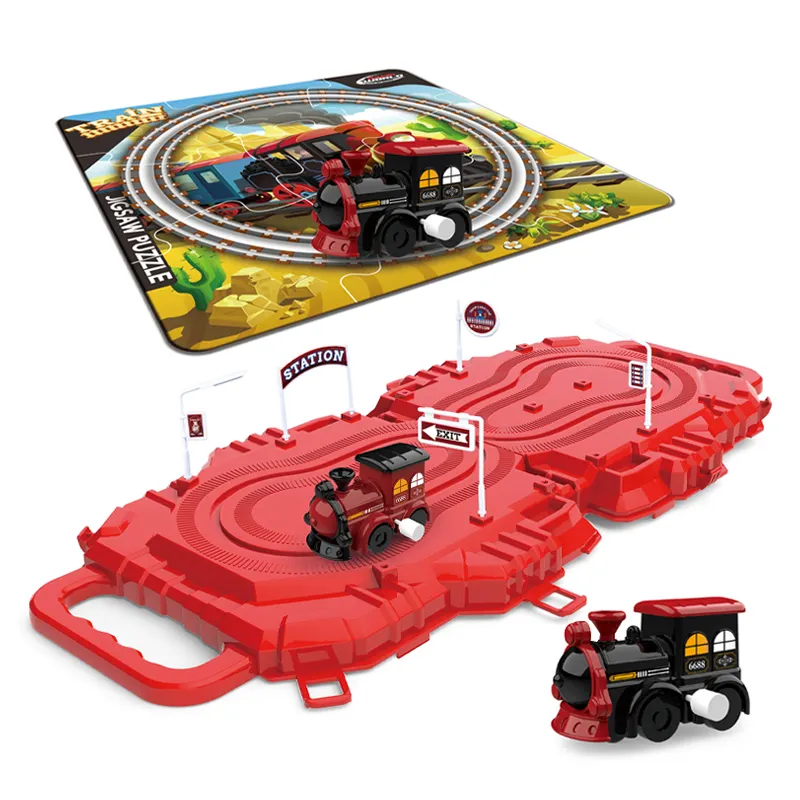 Opbergdoos Trein Diy Educatieve Puzzel Track Auto Spelen Set Speelgoed Voor Kinderen Met W/U Auto