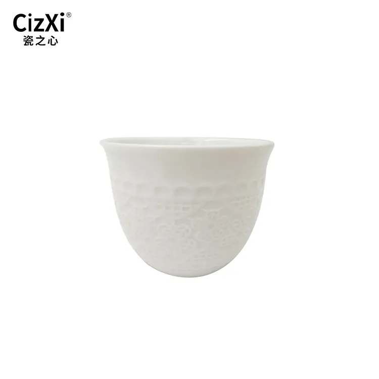 Wholesale porcelain decorative embossed design tea ceramic cawa cup