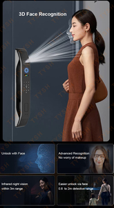 TYSH akıllı kilit anahtarsız giriş Wifi ve yüz tanıma kontrolü ekran ile akıllı ana kapı kilidi - Product Image 3