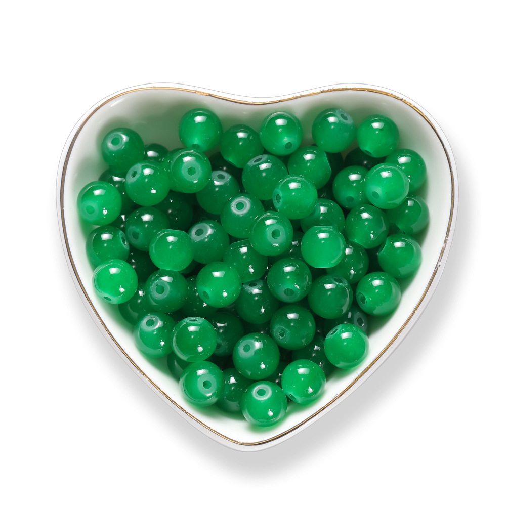 Perles en verre imitation jade - Vert émeraude