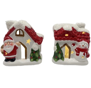 Led ışıklı özelleştirilmiş asılı seramik evler noel köyü evleri