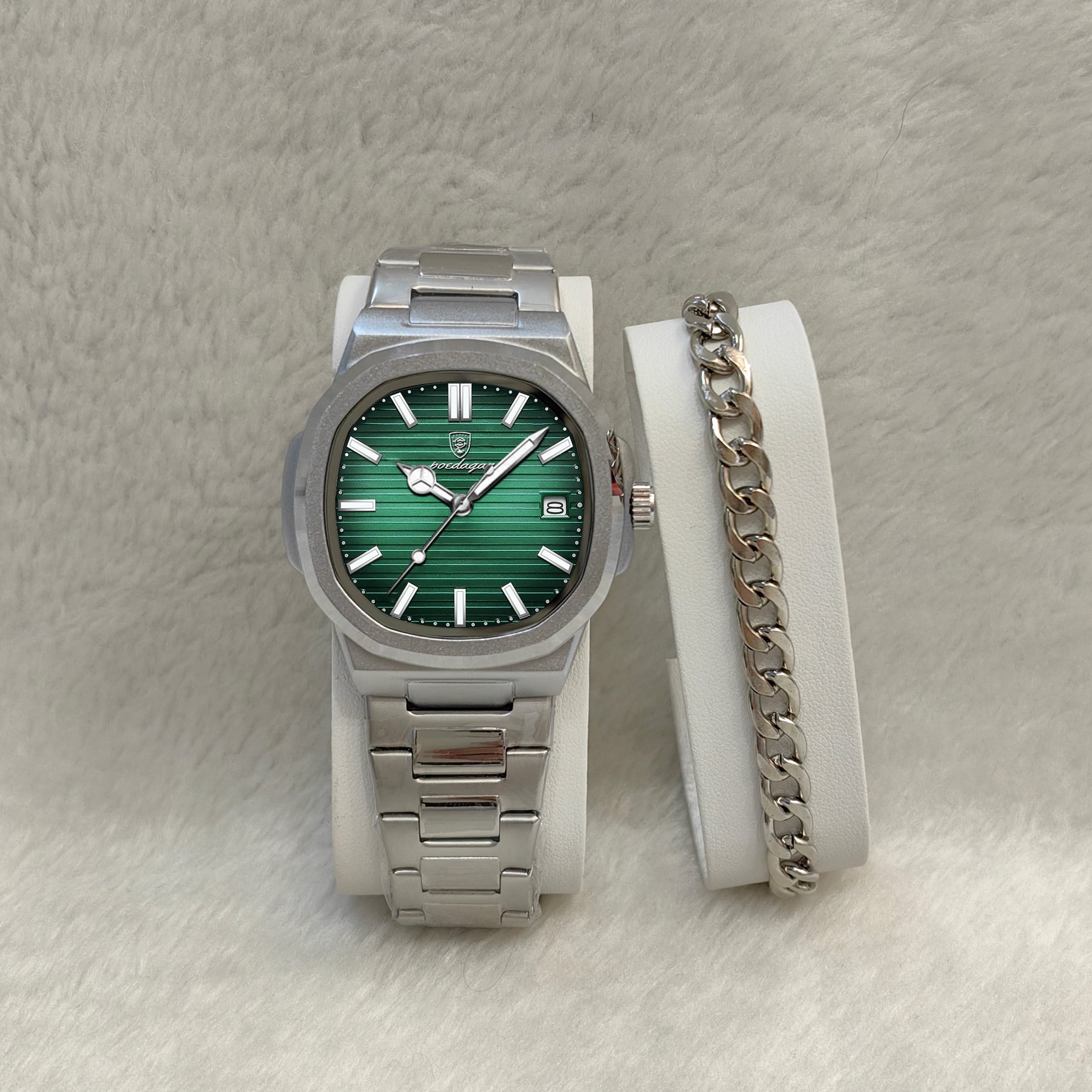 Orologio verde argento + bracciale in argento