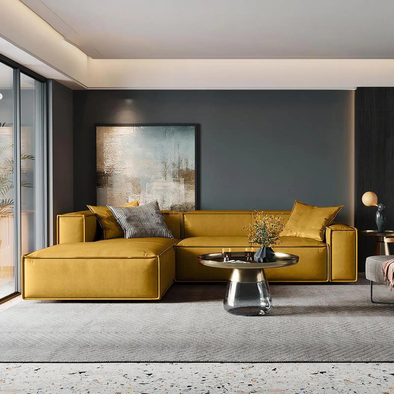 Sofá de piel sintética en forma de L, muebles populares para el hogar, sala de estar, barato