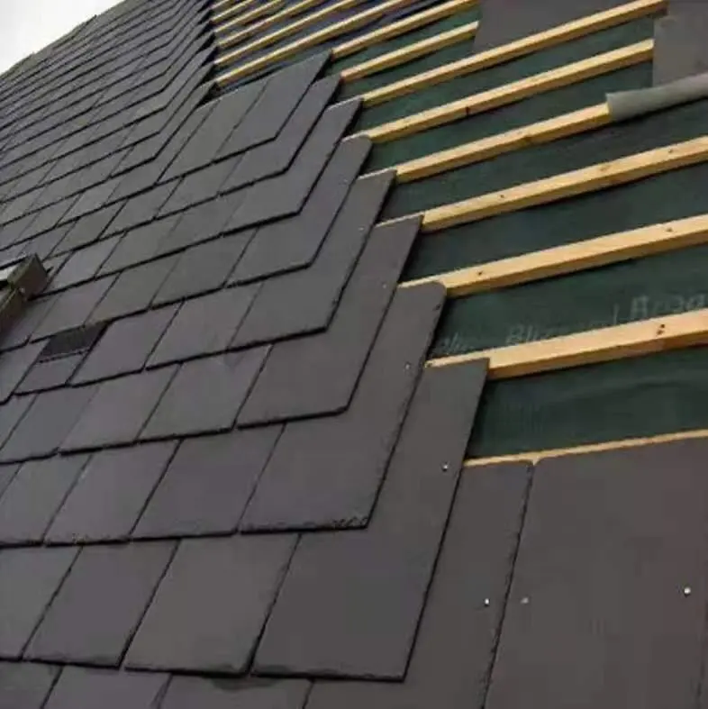 Ubin atap Cina ubin batu tulis atap hitam alami bentuk bulat atap batu tulis dengan tepi terpisah untuk dijual