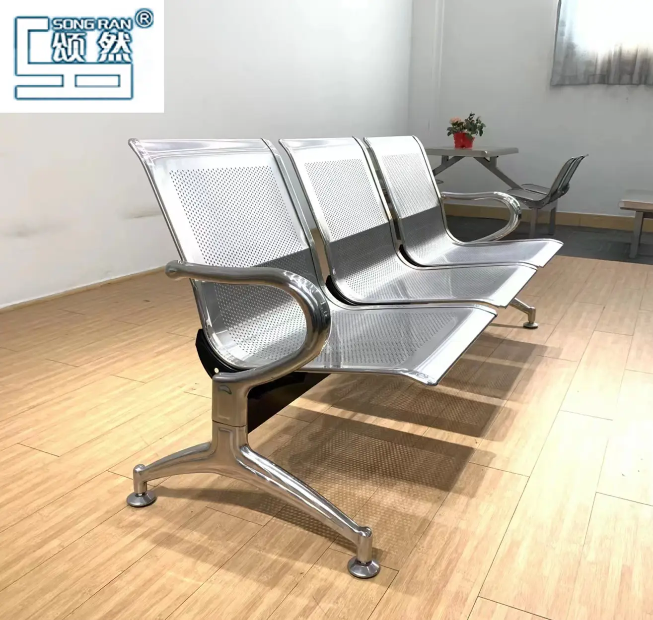 Asiento de acero inoxidable para 3 personas, adecuado para sillas de espera en hospitales, clínicas y talleres de mascotas