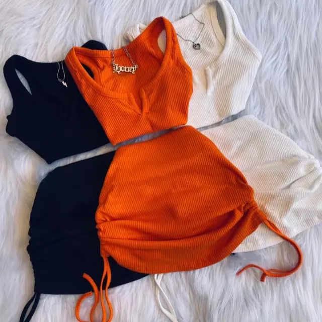 Conjunto duas peças saia casual feminino, duas peças saia casual verão 2023