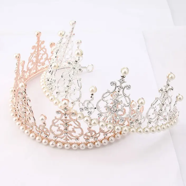 Tiaras da coroa de flores de pérola princesa e cristal coroas de aniversário para menina
