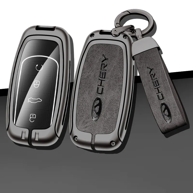 غلاف جلدي لمفتاح السيارة, غطاء جلدي لمفتاح السيارة من سبائك الزنك لـ Chery Tiggo 7 Tiggo 8 Pro 8 PLUS Arrizo 5 ملحقات سلسلة مفاتيح عن بعد