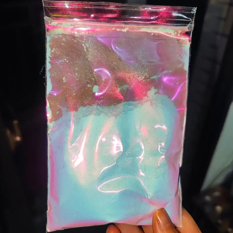 Aurora-Polvo de espejo de camaleón cromado iridiscente, pigmento de uñas con efecto arcoíris