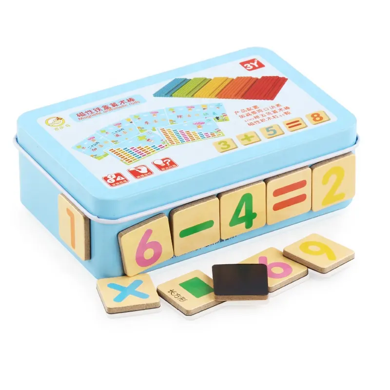 Игрушки Монтессори, детские математические палочки из натурального дерева с железной коробкой, Обучающие учебные пособия